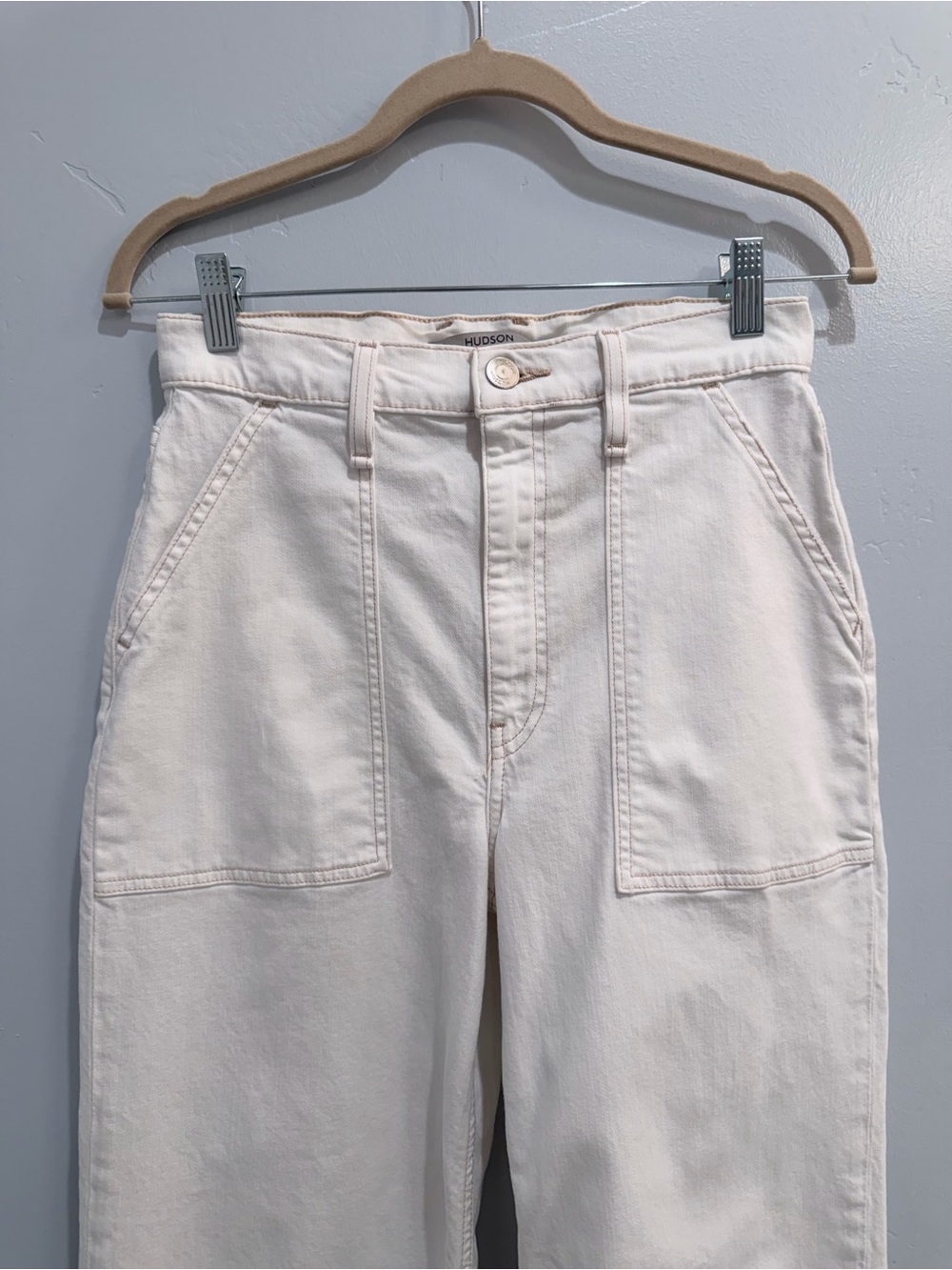 Hudson Jeans Jodie Wide Leg Utility High Rise Pants White Tan Stitching Size 27 - Picture 4 of 15